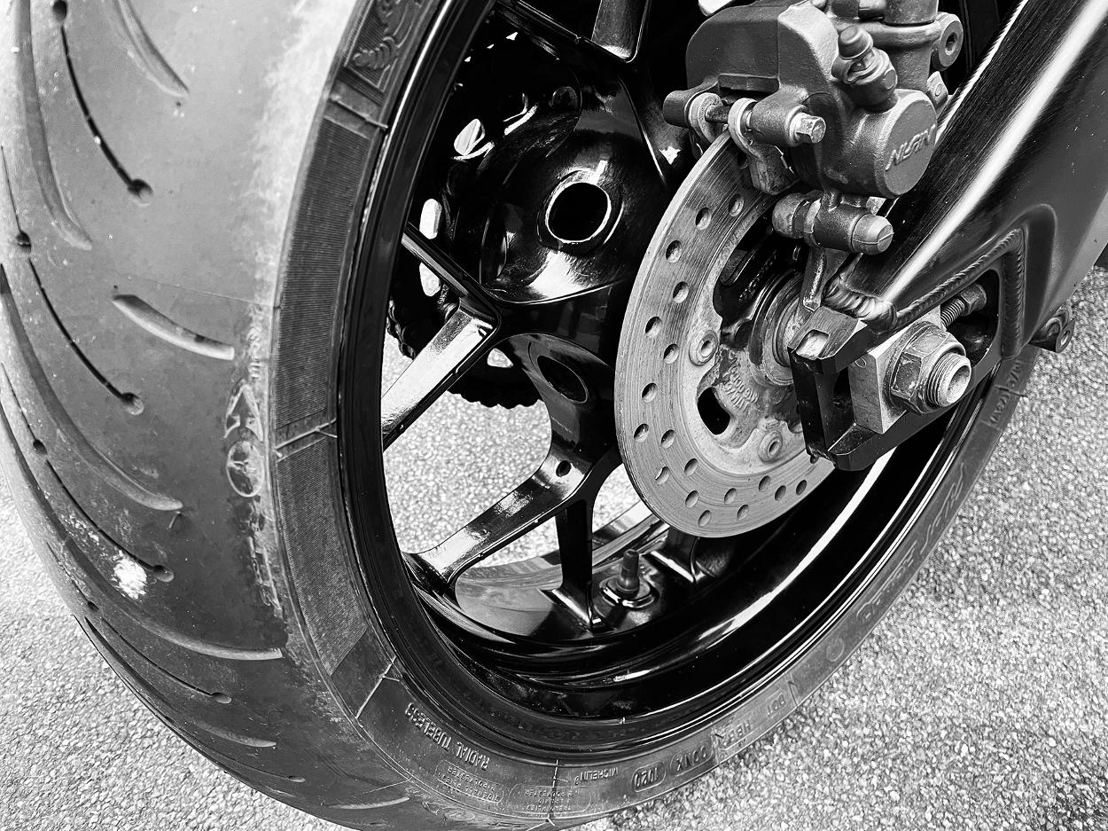 Mobile Car Valet in Guildford and Chertsey Close Up of Motorbike Wheel Detailing and Tyre